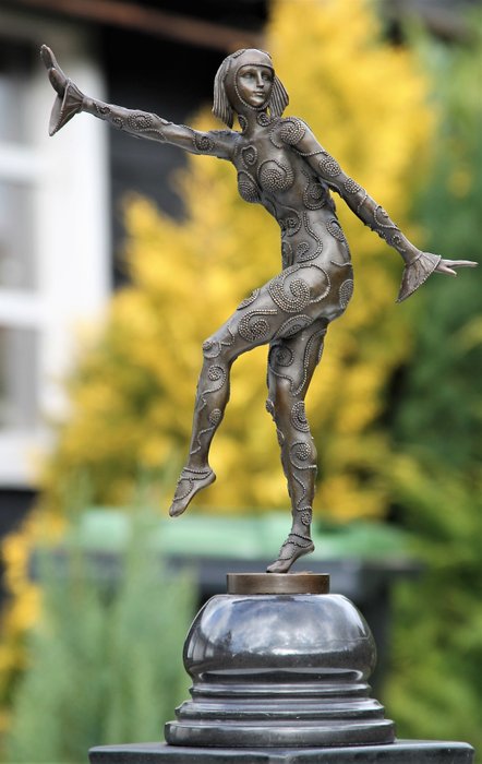 Statue, scarab dancer - 40 cm - marbre bronzé