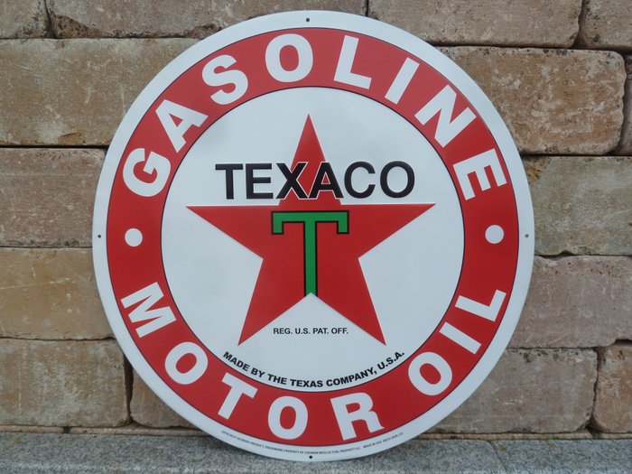 Kyltti - TEXACO USA peltikyltti 60 cm XXL kaasuöljy autotallin koristeellinen mainoskyltti - Alumiini