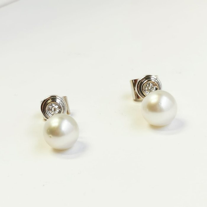 18 carati Oro bianco - Orecchini - 0.50 ct Diamanti - Perle dei Mari del Sud da 10 mm