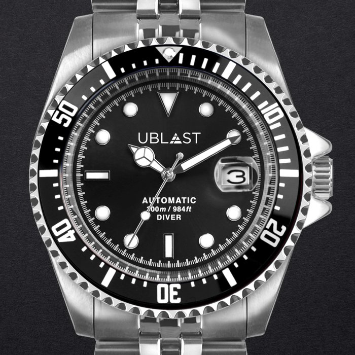 Image 3 of Ublast - " NO RESERVE PRICE " Diver 30 ATM Black - UB3D4411BK - Jubilee Straps - Men - New