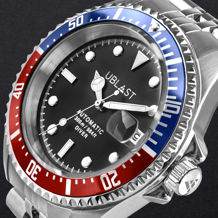 Preview of the first image of Ublast - " NO RESERVE PRICE " Diver 30 ATM - UB3D4411BBR - Jubilee Straps - Men - New.