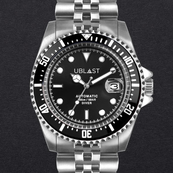 Image 2 of Ublast - " NO RESERVE PRICE " Diver 30 ATM Black - UB3D4411BK - Jubilee Straps - Men - New