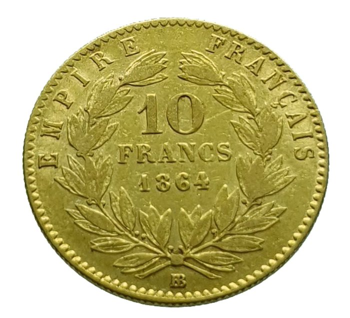 Francia. 10 Francs 1864-BB, Strasbourg. Napoléon III