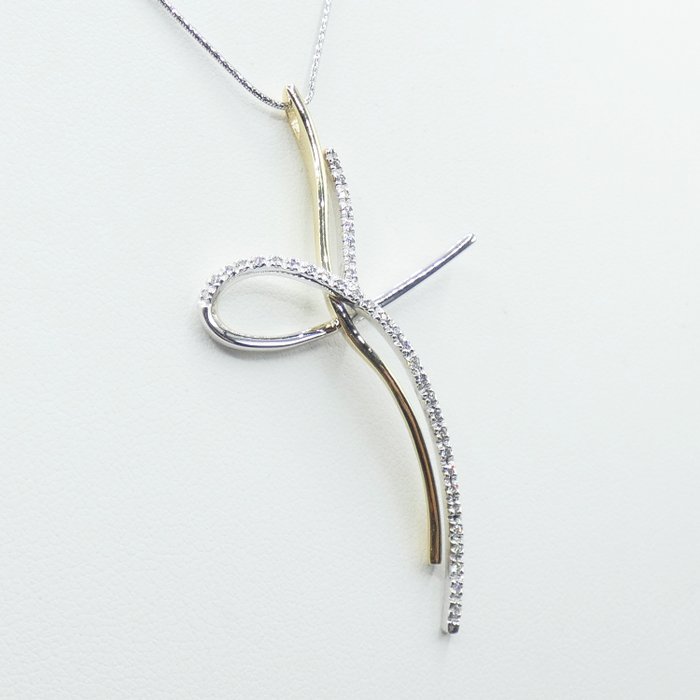 Image 3 of 18 kt. White gold, Yellow gold - Necklace with pendant - 0.19 ct