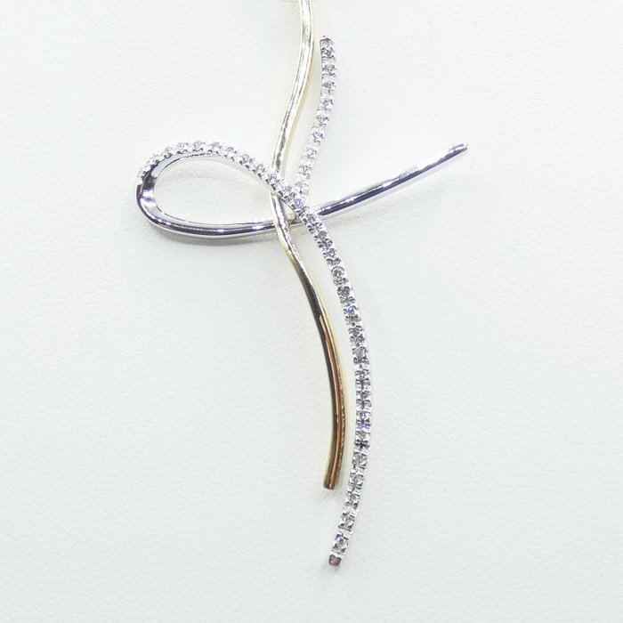 Image 2 of 18 kt. White gold, Yellow gold - Necklace with pendant - 0.19 ct