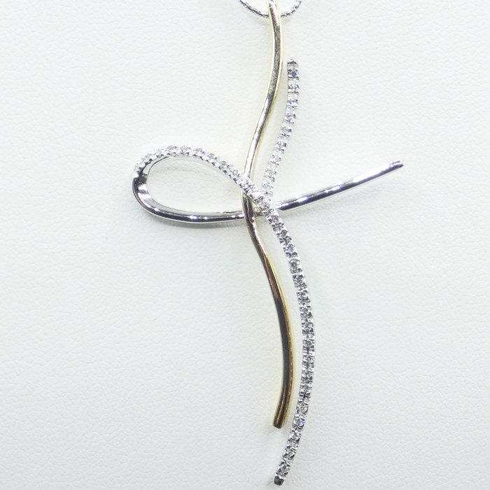 Preview of the first image of 18 kt. White gold, Yellow gold - Necklace with pendant - 0.19 ct.
