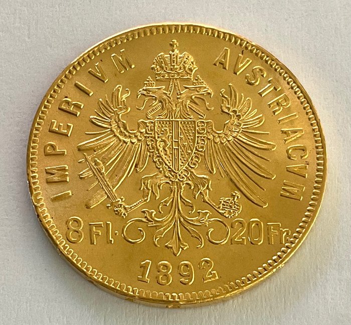 Austria. 8 Florins/20 Francs 1892 - Franz Joseph I. (Neuprägung)
