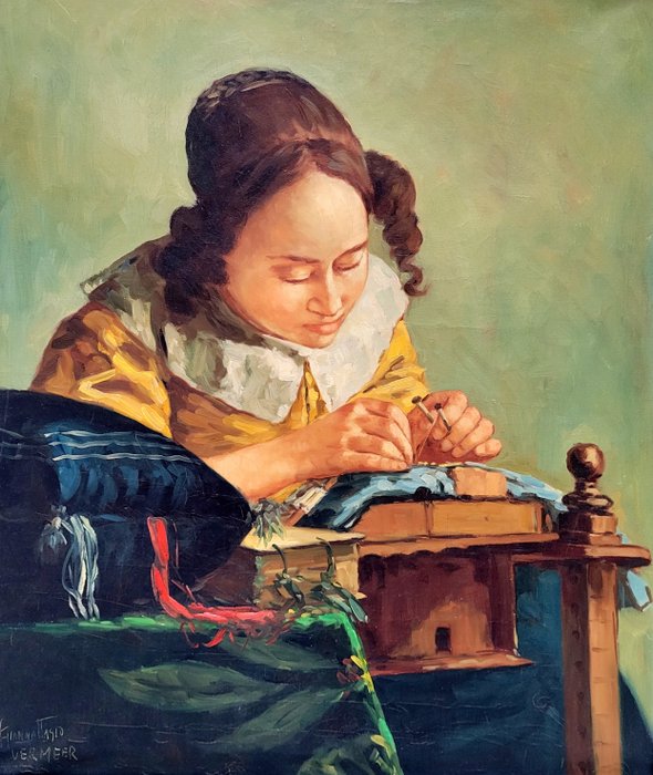 Hollandse school (XX) - De kantwerkster naar Johannes Vermeer
