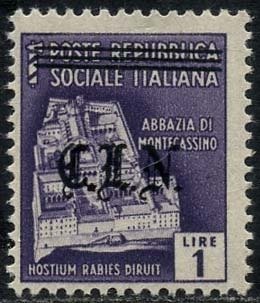 Italy 1945 - CLN Turin. 1 lira destroyed monuments with overprint in Gothic. Issue of 200 pieces. - CEI N. 28A
