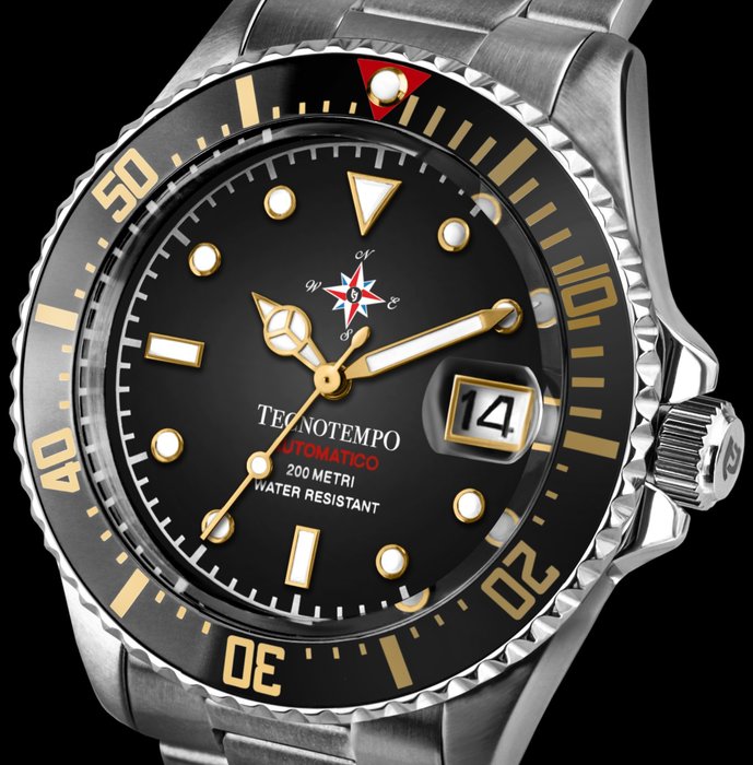 Image 2 of Tecnotempo - Diver 200 Metri WR Special Limited Edition Wind Rose - TT.200.RDVNG (Black-Gold) - Men