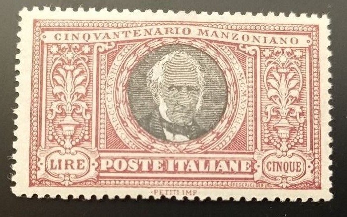 Königreich Italien - Alessandro Manzoni, 5 lire - Sassone N. 156