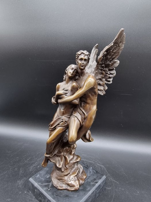 Statua di Amore e Psiche in bronzo - Bronzo, Marmo