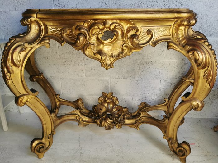 Preview of the first image of Console table - Rococo Style - Marble, Wood - 19th century.