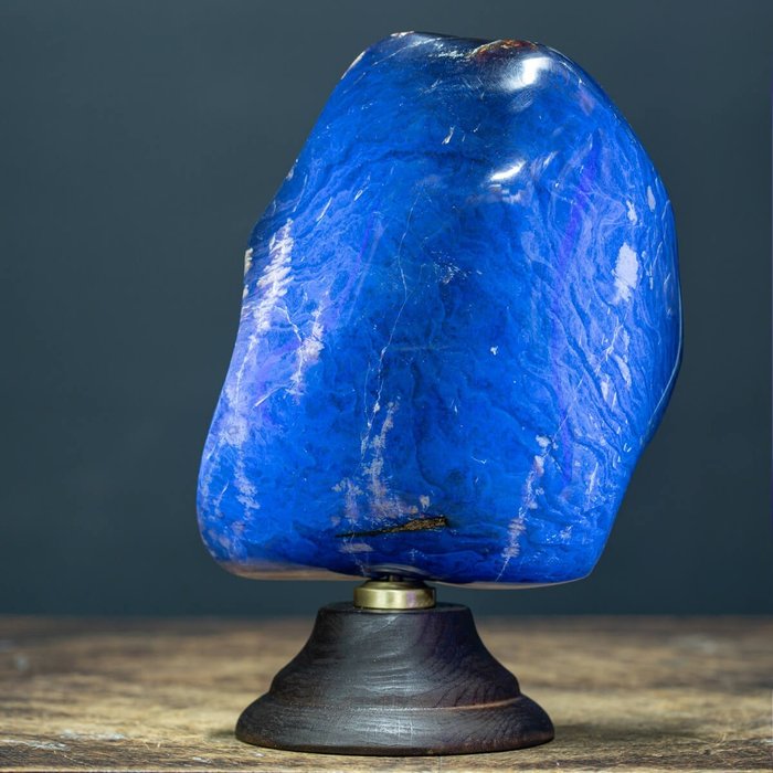 Wunder der Natur – Sumatra-Blauer Bernstein – handgefertigter, individueller Sockel - Bernstein - 250 mm - 160 mm