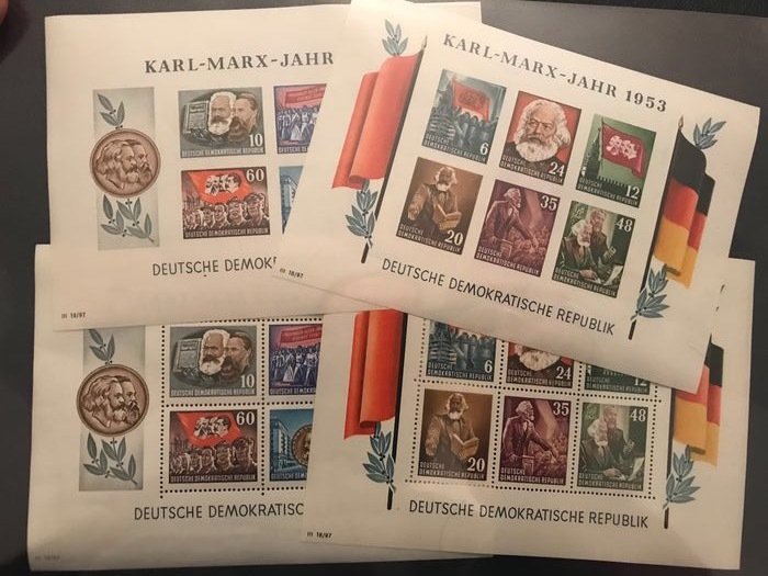 Duitse Democratische Republiek (DDR) 1953 – Karl Marx blokken getand en ongetand – Michel blok 8/9 A en B