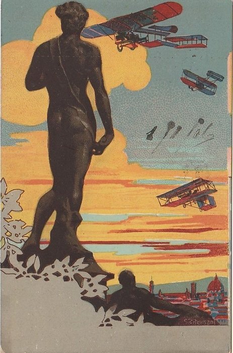 Carte postale Italie - Italie - 1916 - Souvenir de Florence de l'aviation à l'occasion du 50e - Carte postale unique - 1916