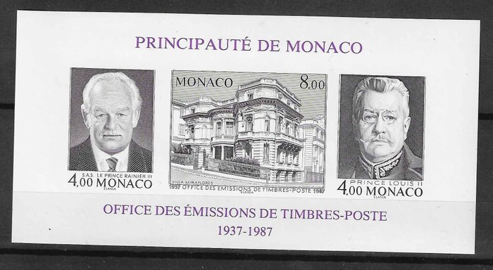Image 2 of Monaco 1987 - Centenary of the ‘Office des Emissions de Timbres-Poste’ (OETP) - imperforate - Yvert
