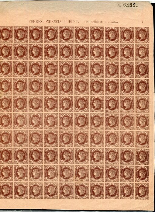 Spanien 1862 - Complete sheet of N°58A Type II