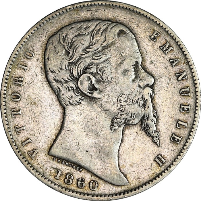 Italia, Regno d’Italia. Vittorio Emanuele II - Re Eletto (1859-1861). 5 Lire 1860, Zecca Bologna, Rara! A189