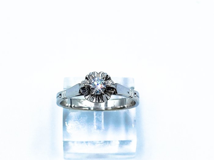訂婚戒指 - 18 克拉 白金 鉆石 