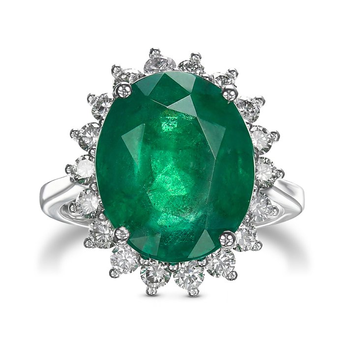 IGI 7.72 Carat Emerald And 0.20 Ct Diamonds - 14 carati Oro bianco - Anello - NESSUNA RISERVA