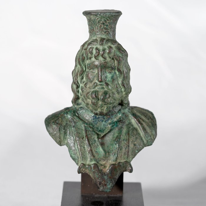 Romano-egiziano Busto di Serapide in bronzo pregiato, 12,8 cm Bust
