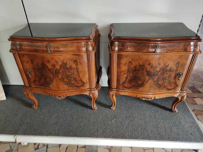 Preview of the first image of Beautiful pair of antique bedside tables (2) - Wood - 20th century.