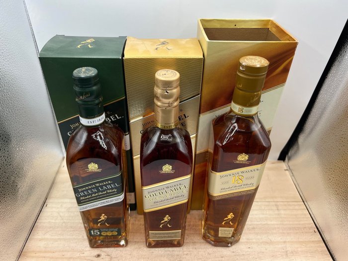 Johnnie Walker Green Label 15 years - Gold Label Reserve - 18 years old - 70cl - 3 flessen