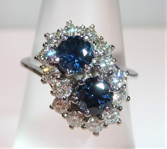 Image 3 of 14 kt. White gold - Ring - 0.80 ct - Brilliant cut + 1.28 ct. sapphires