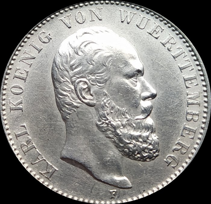 Duitsland, keizerrijk, Württemberg. Karl (1864-1891). 2 Mark 1876-F. Selten in dieser ERHALTUNG. Prachtexemplar !!