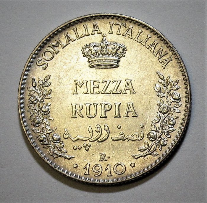 Italian Somaliland. Vittorio Emanuele III di Savoia (1900-1946). 1/2 Rupia 1910 Altissima conservazione