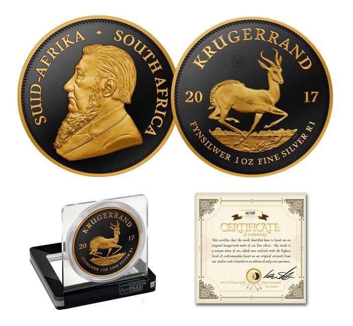 Afrique du Sud. 1 Rand 2017 -Krugerrand  50 Year Edition - Schwarzplatin + Gold - 1 Oz