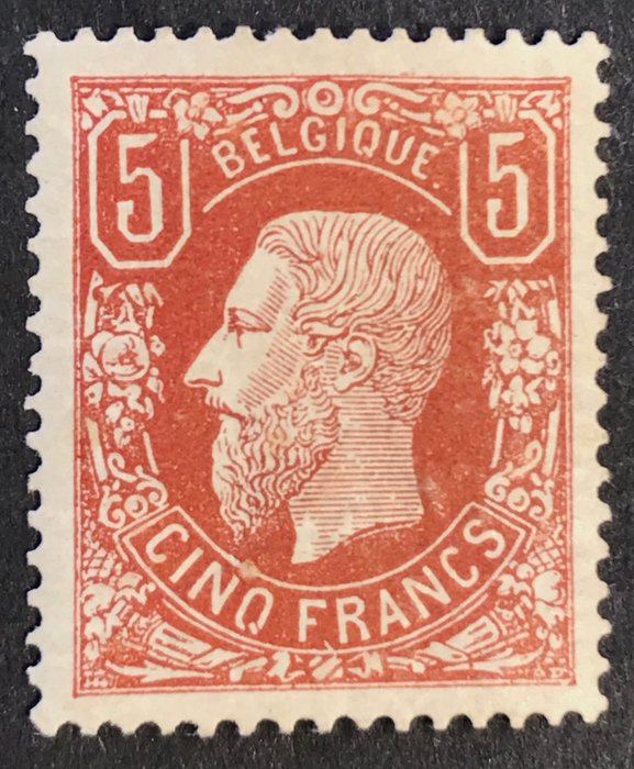 Belgien 1869 - Leopold II 5 francs OBP no. 37 brown-red - Deep colour, marvellously centred, with Balasse - OBP 37