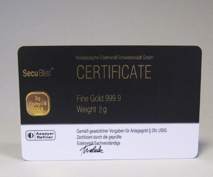 2 grammi - Oro .999 - NES - Sigillato e con certificato