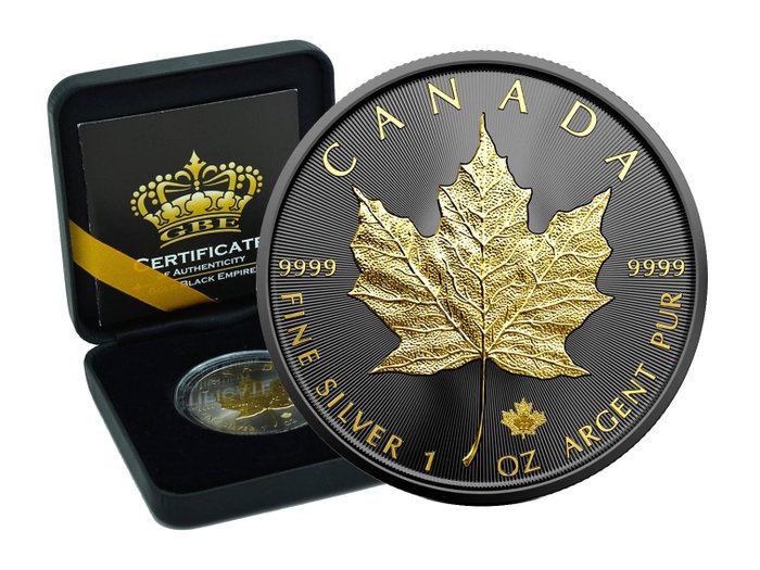 Canada. 5 Dollars 2022 Maple Leaf Gold Black Empire Edition in Box - 1 Oz