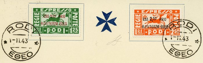Italiaanse Egeïsche Eilanden - Rodi 1943 - Aegean assistance on F.D.C. sheet