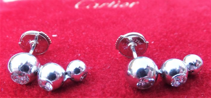 Image 3 of Cartier - "Perles de Diamants" Crescendo - 18 kt. White gold - Earrings - Diamonds