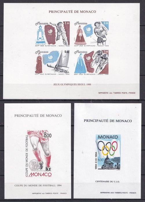 Monaco 1988/1994 - 4 other special Sheetlets, Imperforate.