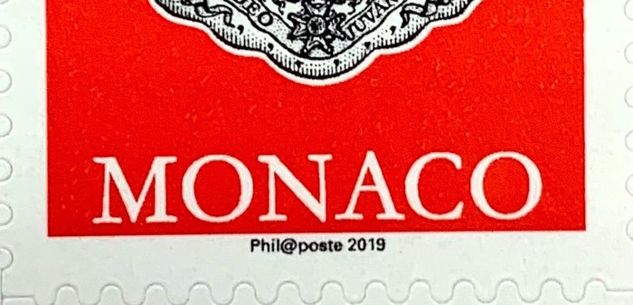 Monaco - Extremely rare crest, red ‘TVP’ (permanent value) stamp with “Phil@poste 2019” date stamp, in - Yvert non répertorié