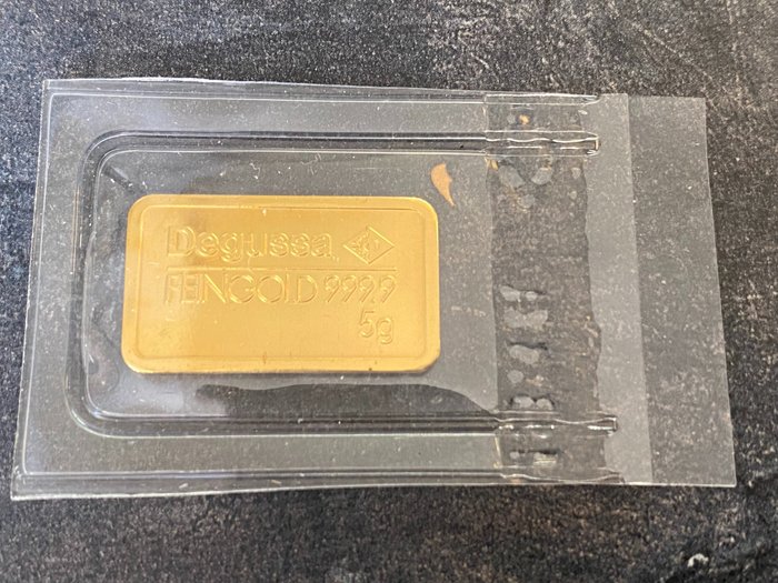 5 grams - Gold .999 - Degussa Feingold Goldbarren eingeschweißt - Sealed