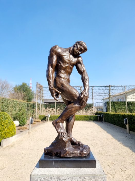 雕刻, Adam naar Rodin - 55 cm - 大理石, 青銅色