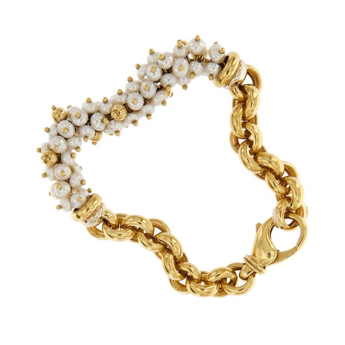 Preview of the first image of Filippini - 18 kt. Yellow gold - Bracelet Freshwater Pearl.