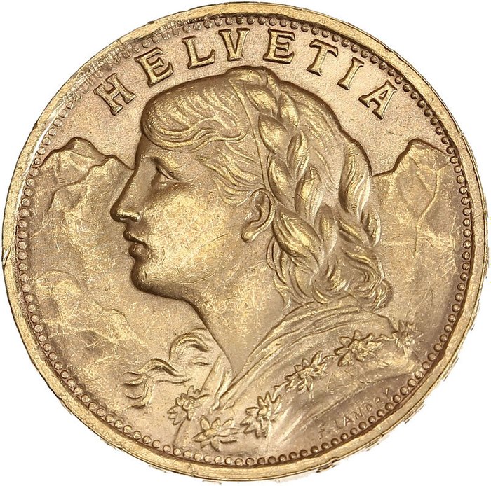 Suisse. 20 Francs 1947 B Bern Vreneli
