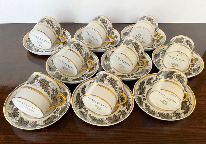 Spode - 杯及底碟 (9) - Cups with saucers decor “Kent” - 瓷器