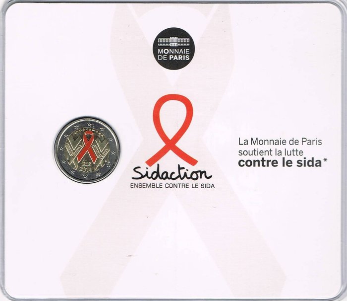 Frankreich. 2 Euro 2014-"Journée mondiale de lutte contre le sida" version colorée sous blister.