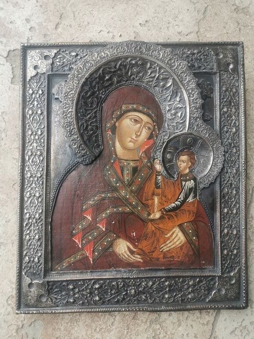 Icona, Madre di Dio - Argento, Legno - XIX secolo