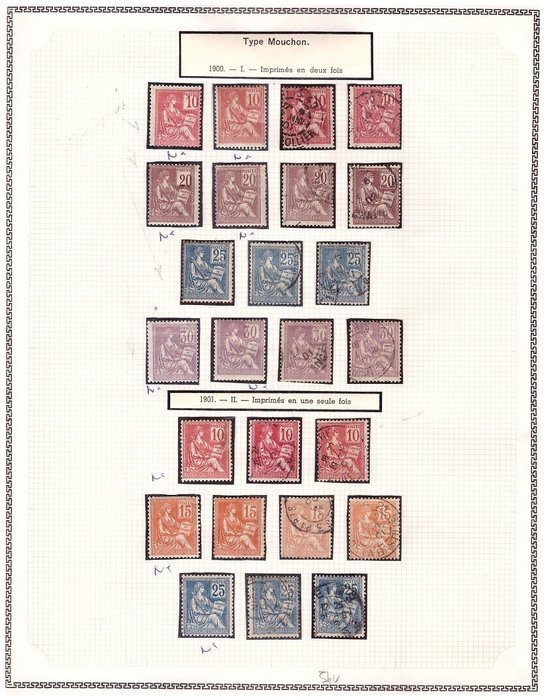 Frankreich 1900 - Semi-modern, Type Mouchon, complete series, mint and cancelled / - Yvert n°112 au 118 Doublés Neufs/O