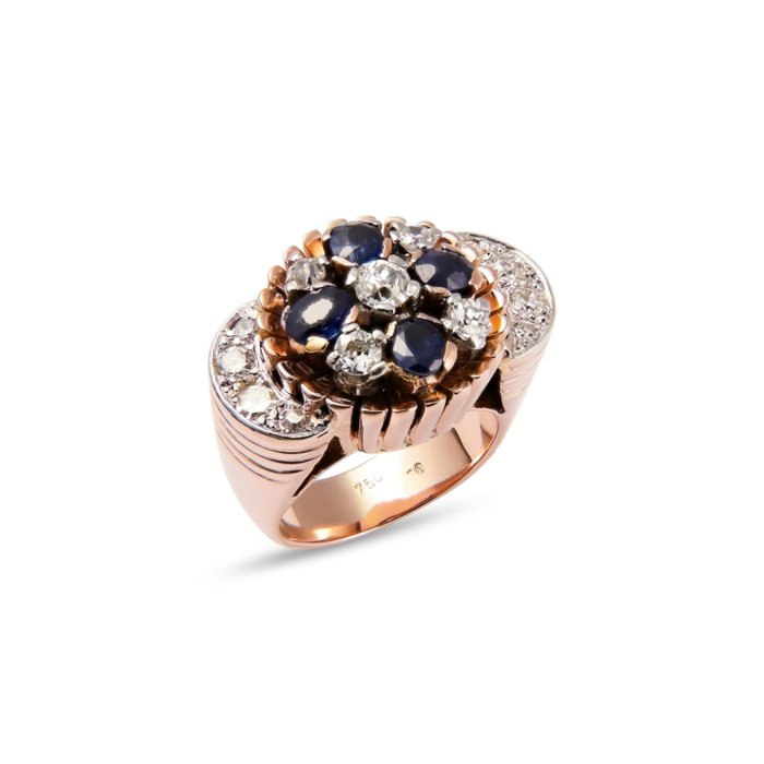 Preview of the first image of 18 kt. Bicolour, Gold, Pink gold, White gold - Ring - 0.48 ct Sapphire - Diamond, Diamonds.