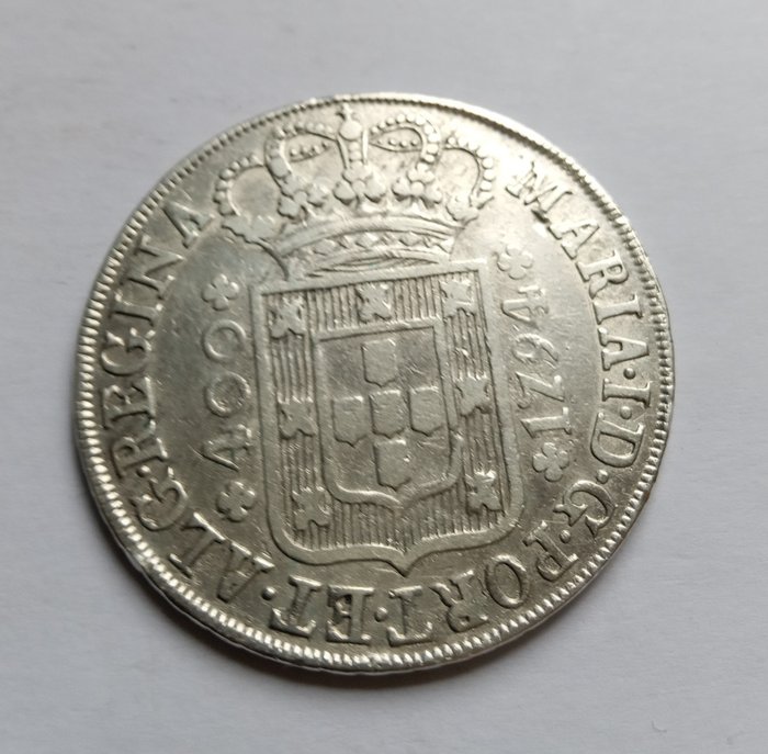 葡萄牙. D.玛丽亚一世（1786-1799）. Cruzado Novo (480 Reis) 1794 - Coroa Alta - Escassa