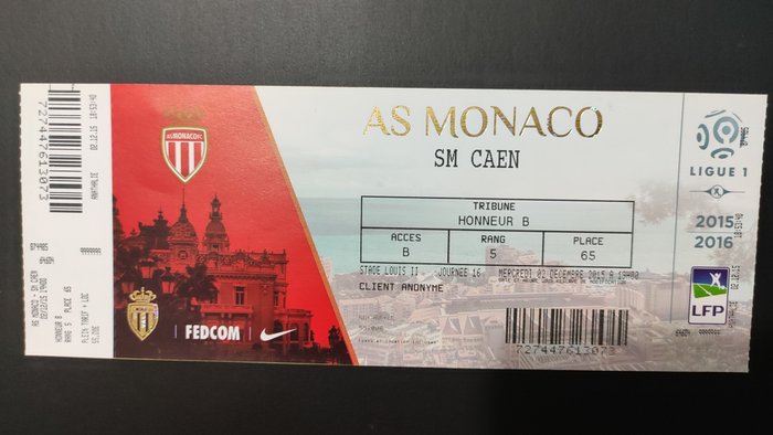 AS Monaco x Caen - 2015 - Ticket, Kylian Mbappe professional debut